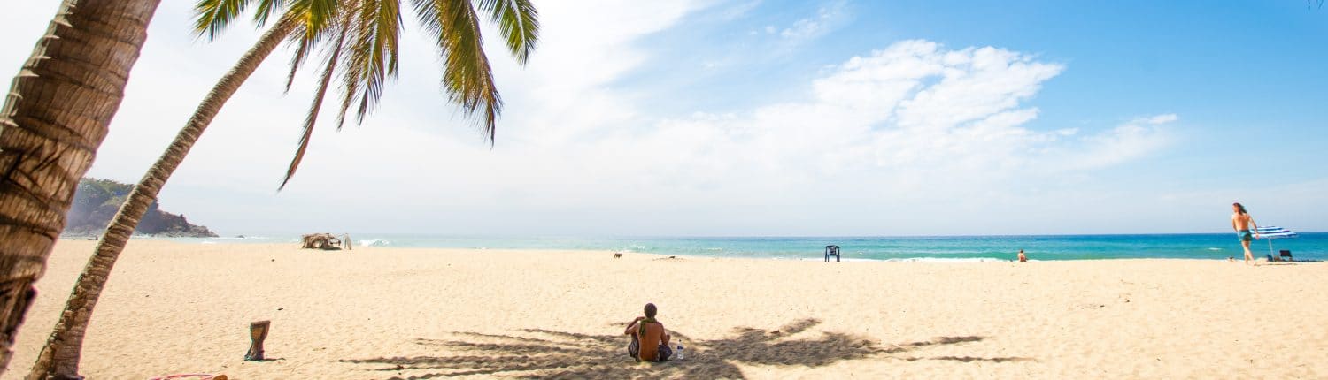 Wide sandy beach in San Pancho Riviera Nayarit Mexico