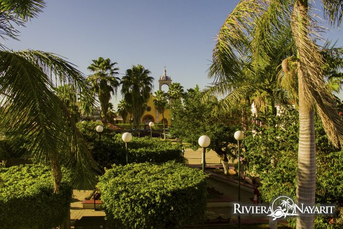 Tree lined hacienda in San Blas Riviera Nayarit Mexico