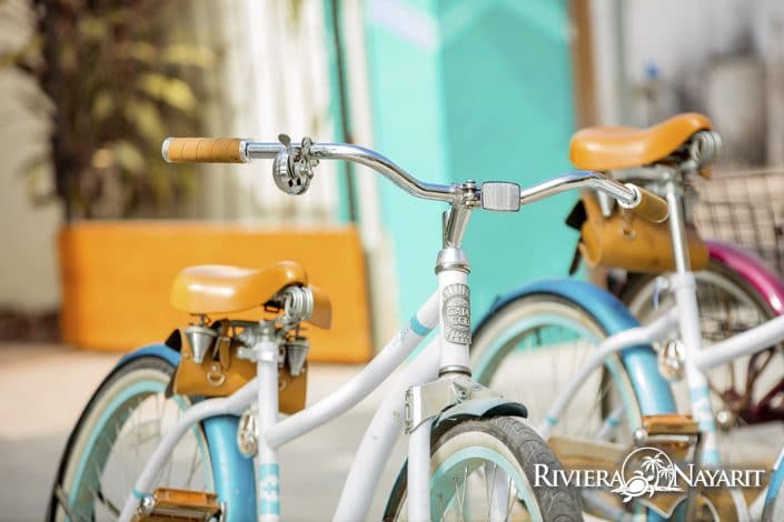 Bicycles parked on the street in San Pancho Riviera Nayarit Mexico