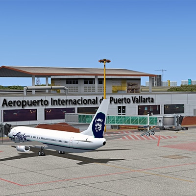 Aeropuerto Vallarta in Rivera Nayarit MX - image of Alaska Airlines plane at a gate