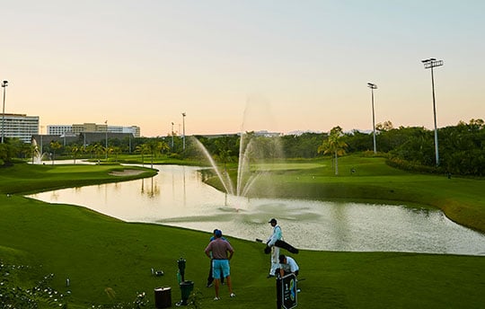 Jack Nicklaus Pond fountain at Jack Nicklaus Vidanta Golf Course in Nuevo Vallarta Riviera Nayarit MX