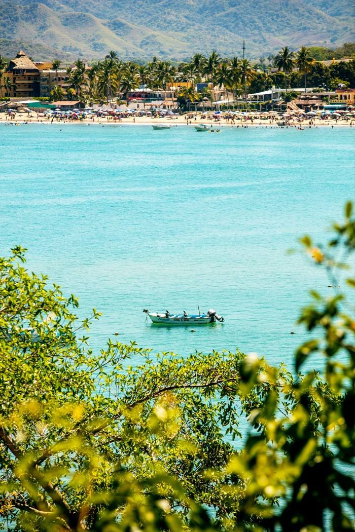 View of a boat on the water in one of Riviera Nayarit's bays