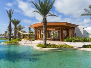 Conrad Pool Bar Conrad Hotel pool, palm trees and gazebo - Punta de Mita Riviera Nayarit Mexico